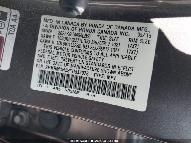 Honda CR-V EX 2015 2HKRM3H58FH532976 Image 9