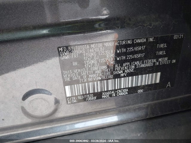 Toyota RAV4 LE 2021 2T3F1RFV5MW183380 Image 9