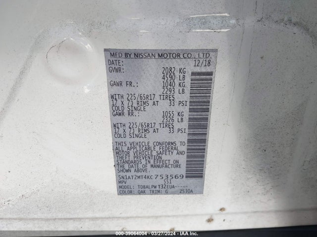 Nissan ROGUE S 2019 5N1AT2MT4KC753569 Image 9