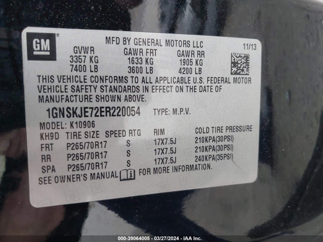 Chevrolet Suburban 1500 Lt 2014 1GNSKJE72ER220054 Image 9