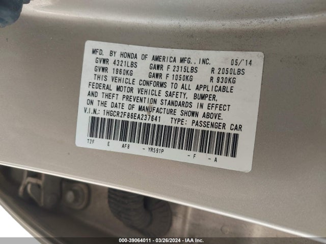 Honda Accord Ex-l 2014 1HGCR2F86EA237641 Image 9