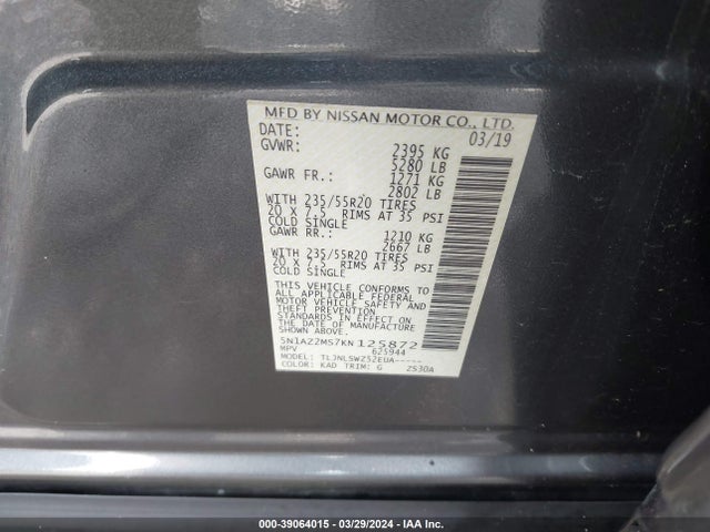 Nissan Murano Platinum 2019 5N1AZ2MS7KN125872 Image 9