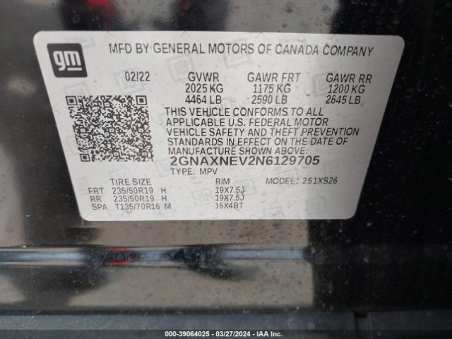 2GNAXNEV2N6129705 Chevrolet Equinox Fwd Premier