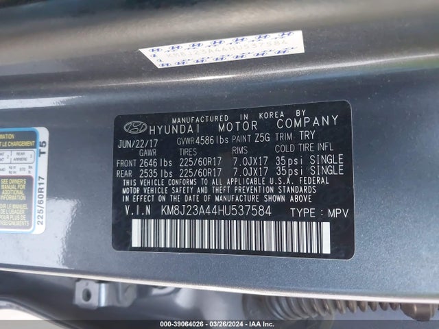 Hyundai TUCSON SE 2017 KM8J23A44HU537584 Image 9