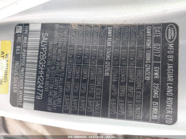 SALVP2BG5HH224779 Land Rover Range Rover Evoque Se/se Premium