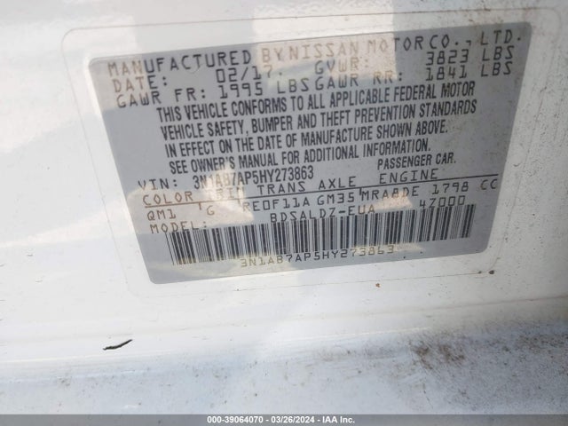 Nissan SENTRA SV 2017 3N1AB7AP5HY273863 Image 9