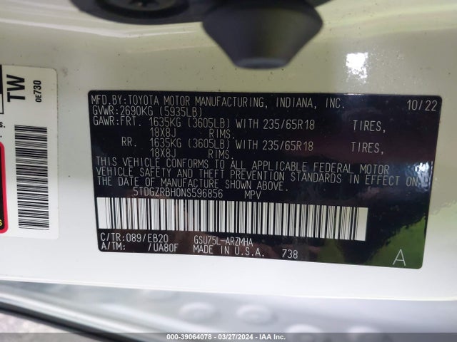 Toyota Highlander Xle 2022 5TDGZRBH0NS596856 Image 9