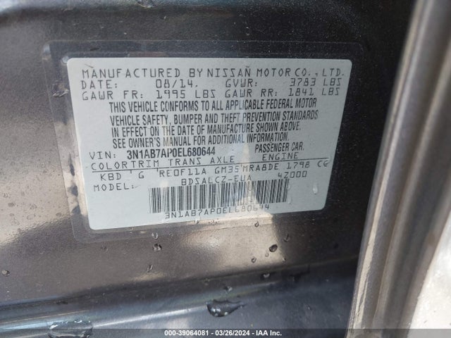 Nissan SENTRA S 2014 3N1AB7AP0EL680644 Image 9