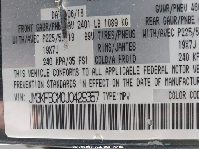 Mazda Cx-5 Touring 2018 JM3KFBCM0J0429357 Image 9