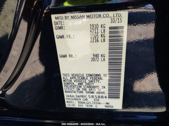 Nissan Altima 2.5 S 2015 1N4AL3AP8FC585884 Image 9