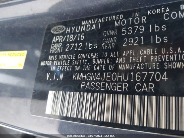 KMHGN4JE0HU167704 Genesis G80 3.8