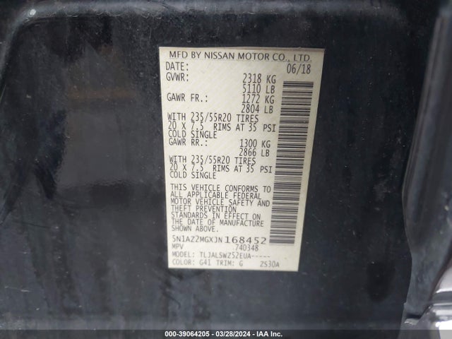 Nissan Murano Platinum 2018 5N1AZ2MGXJN168452 Image 9