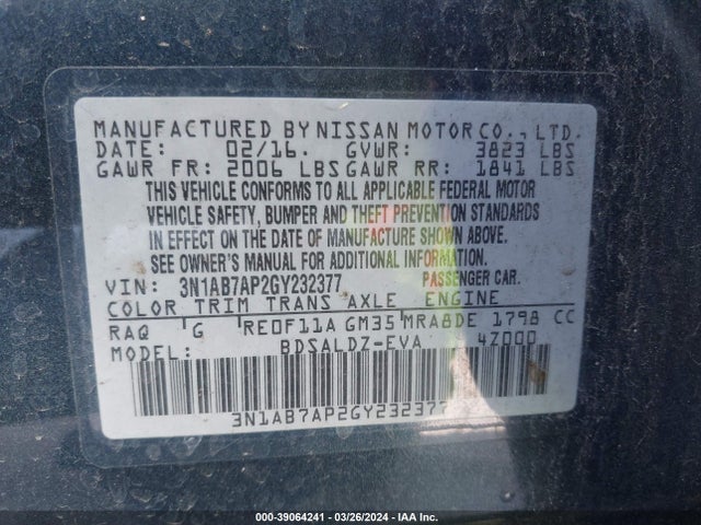 Nissan SENTRA SV 2016 3N1AB7AP2GY232377 Image 9