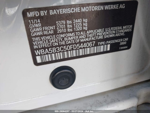 BMW 535i Xdrive 2015 WBA5B3C50FD544067 Image 9