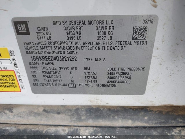 Chevrolet Traverse Base Ls 2016 1GNKREED4GJ321252 Image 9