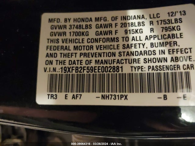 Honda Civic Lx 2014 19XFB2F59EE002881 Image 9