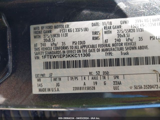 1FTEW1EP3KKC11300 Ford F-150 Xl
