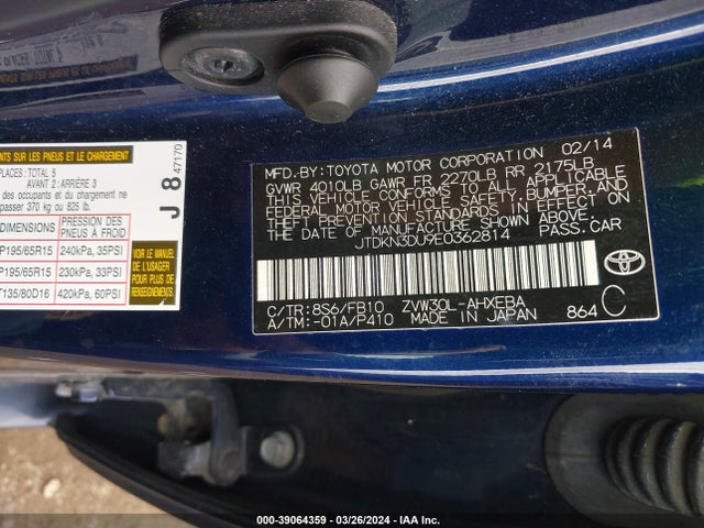 Toyota Prius Two 2014 JTDKN3DU9E0362814 Image 9