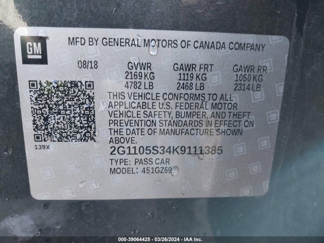 Chevrolet Impala Premier 2019 2G1105S34K9111385 Image 9