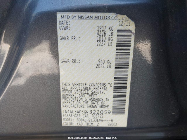 Nissan Altima 2.5 Sr 2016 1N4AL3AP3GN322059 Image 9