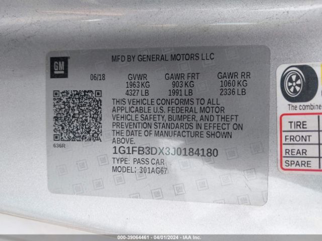 1G1FB3DX3J0184180 Chevrolet Camaro 1lt
