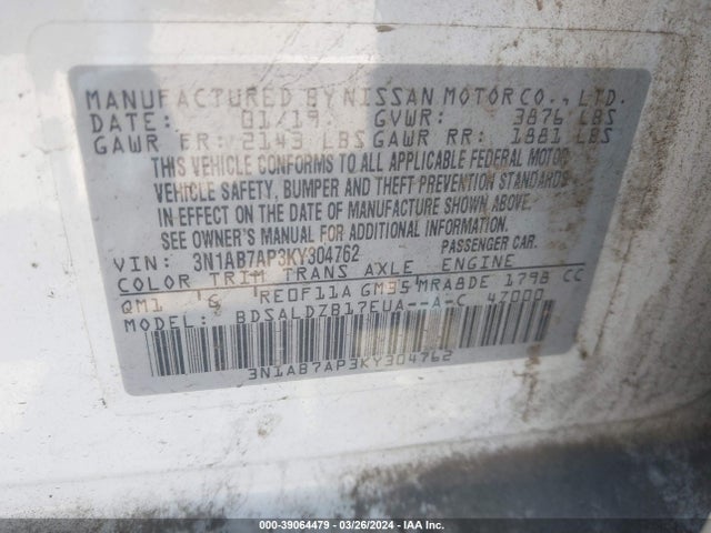 Nissan SENTRA SV 2019 3N1AB7AP3KY304762 Image 9