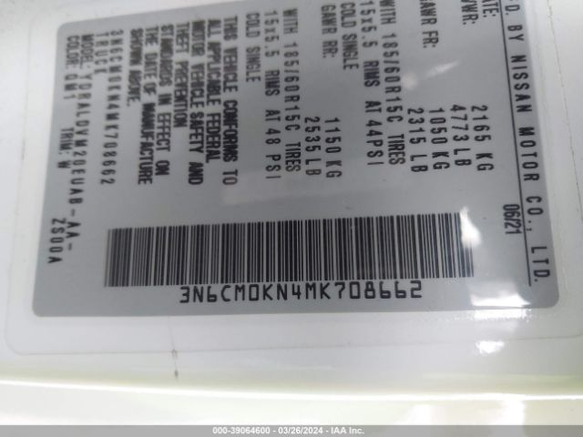 3N6CM0KN4MK708662 Nissan Nv200 Compact Cargo S Xtronic Cvt
