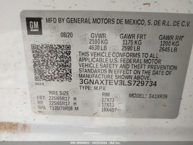 3GNAXTEV3LS729734 Chevrolet Equinox Awd 2fl