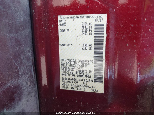 Nissan Maxima 3.5 Sv 2017 1N4AA6AP0HC441188 Image 9