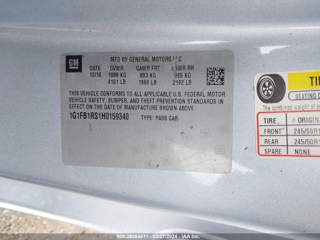 Chevrolet Camaro 1lt 2017 1G1FB1RS1H0159340 Image 9
