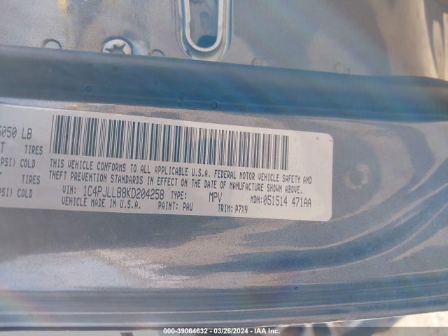 1C4PJLLB8KD204258 Jeep Cherokee Latitude Plus Fwd