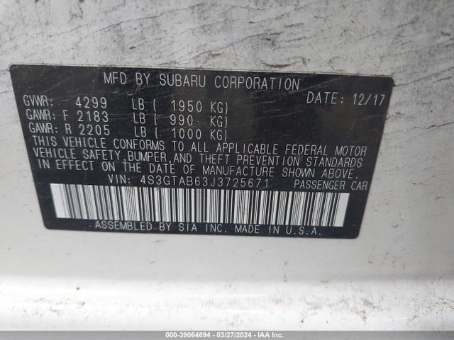 Subaru Impreza 2.0i Premium 2018 4S3GTAB63J3725671 Image 9