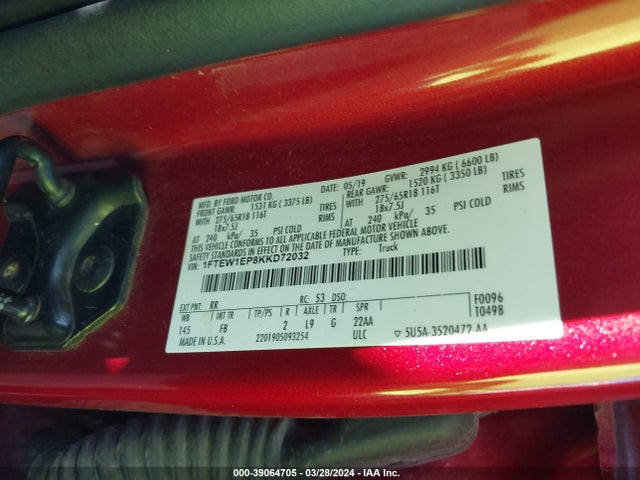 1FTEW1EP8KKD72032 Ford F-150 Xlt