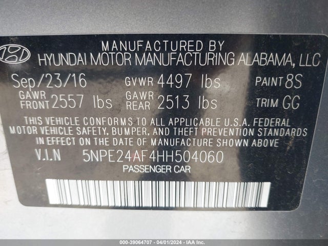 Hyundai SONATA SE 2017 5NPE24AF4HH504060 Image 9