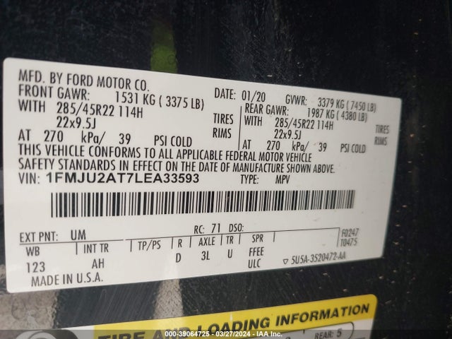 Ford Expedition Limited 2020 1FMJU2AT7LEA33593 Image 9