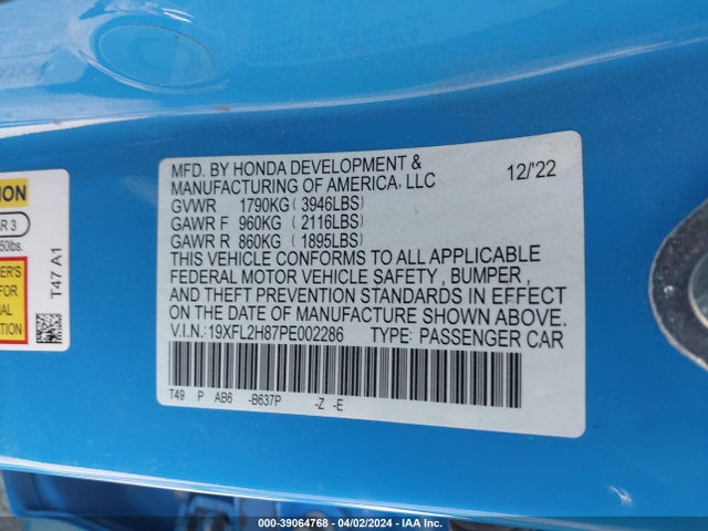 Honda Civic Sport 2023 19XFL2H87PE002286 Image 9