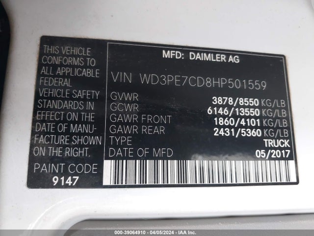 WD3PE7CD8HP501559 Mercedes-Benz Sprinter 2500 Standard Roof V6