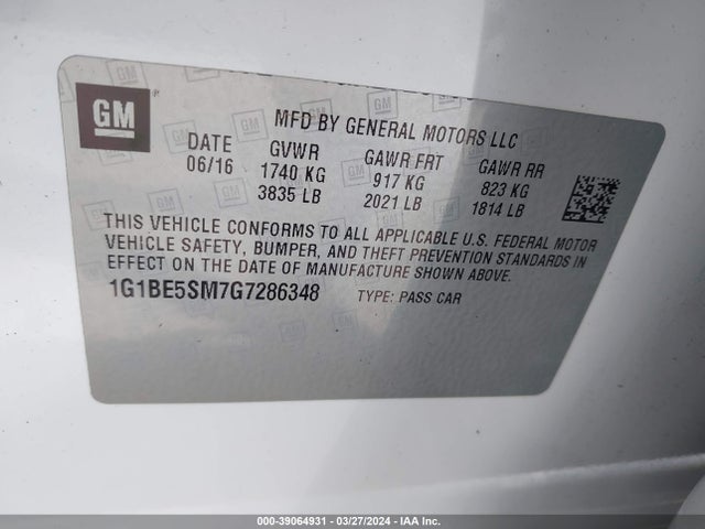 Chevrolet Cruze Lt Auto 2016 1G1BE5SM7G7286348 Image 9
