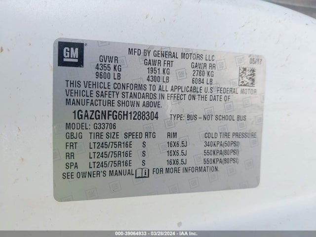Chevrolet Express 3500 Ls 2017 1GAZGNFG6H1288304 Image 9