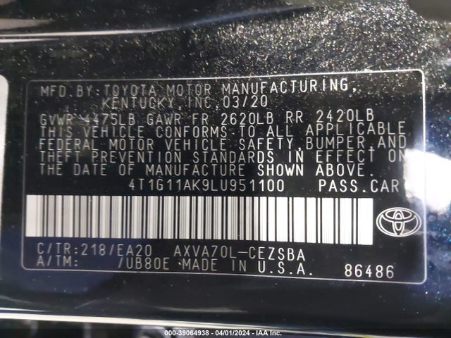 Toyota CAMRY SE 2020 4T1G11AK9LU951100 Image 9