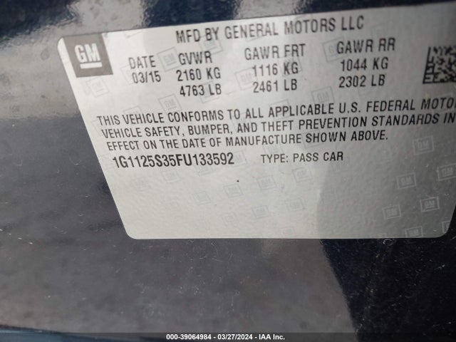 Chevrolet Impala 2lt 2015 1G1125S35FU133592 Image 9