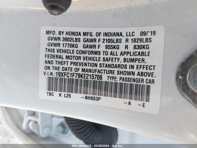 Honda Civic Ex-l 2019 19XFC1F79KE215706 Image 9