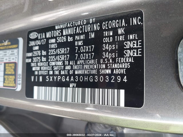 KIA Sorento 2.4l Lx 2017 5XYPG4A30HG303294 Image 9
