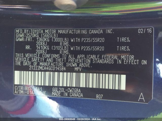 2T2ZZMCA4GC014584 Lexus RX 350