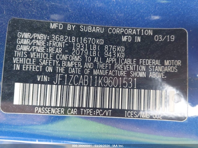 Subaru Brz Premium 2019 JF1ZCAB11K9601531 Image 9