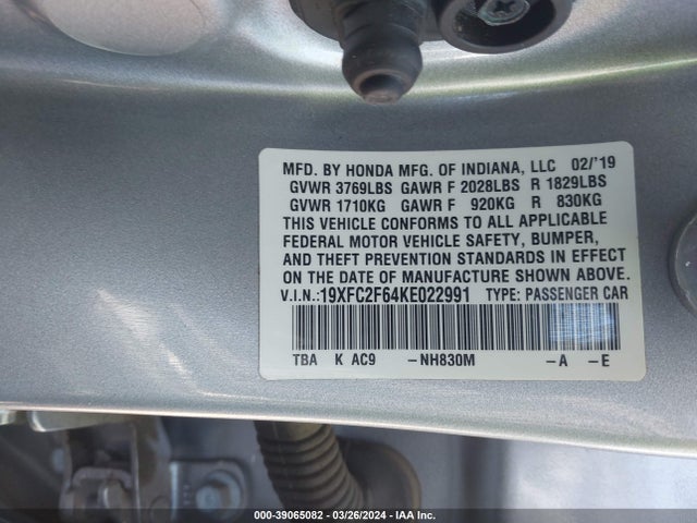 Honda Civic Lx 2019 19XFC2F64KE022991 Image 9