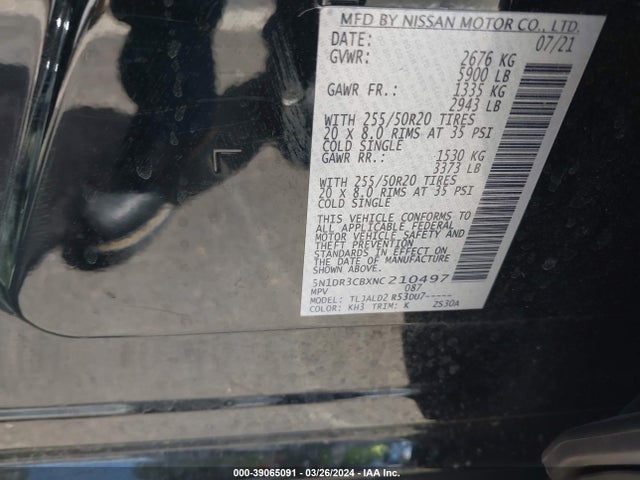 Nissan Pathfinder Sl 2wd 2022 5N1DR3CBXNC210497 Image 9