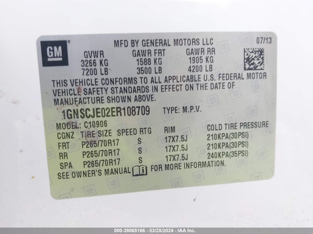 Chevrolet Suburban 1500 Lt 2014 1GNSCJE02ER108709 Image 9