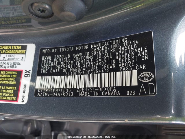 Toyota Corolla Le Eco 2015 2T1BPRHE0FC284415 Image 9