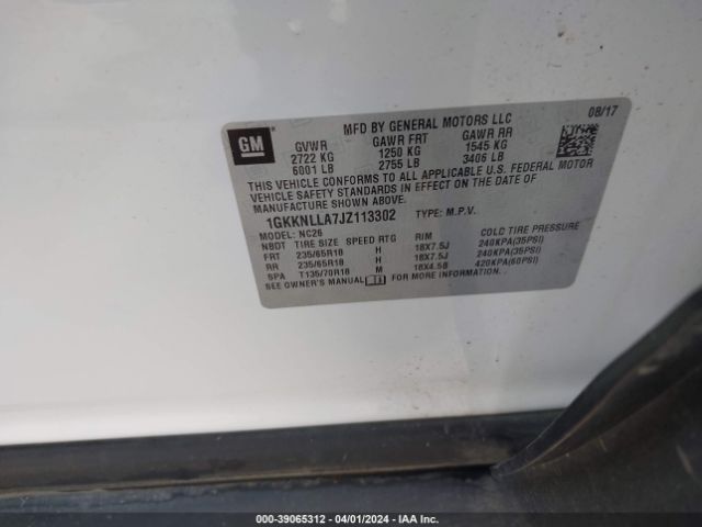 1GKKNLLA7JZ113302 GMC Acadia Sle-2